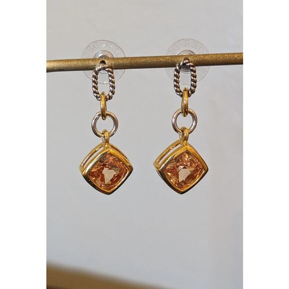 Signed Premier Designs Two Toned Cable Chain Gold Crystal Necklace & Earring Set - Picture 8 of 12